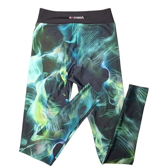 Badinka Neon plasma swirl psychedelic high waist leggings rave festival trippy M - Picture 2 of 4